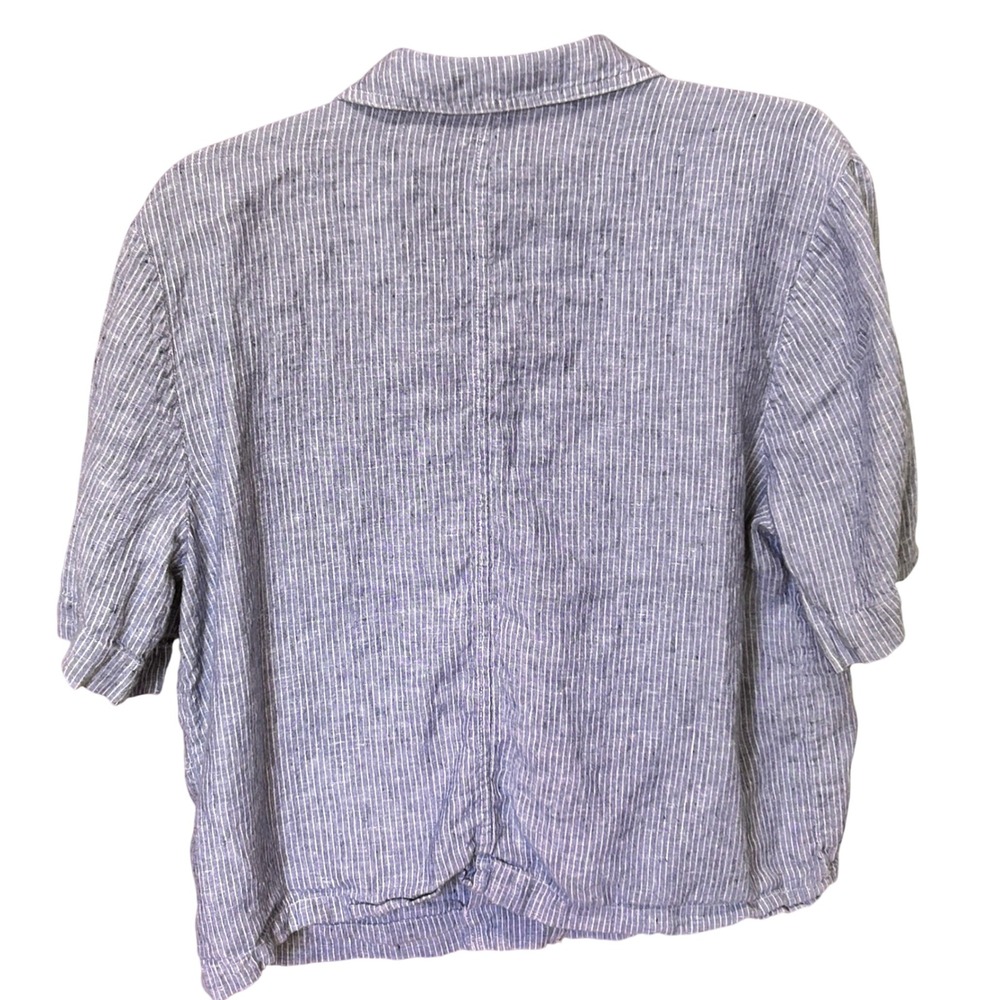 Everlane Linen Shirt L Blue Pinstripe Short Sleeve Button Down Pocket - Picture 2 of 5